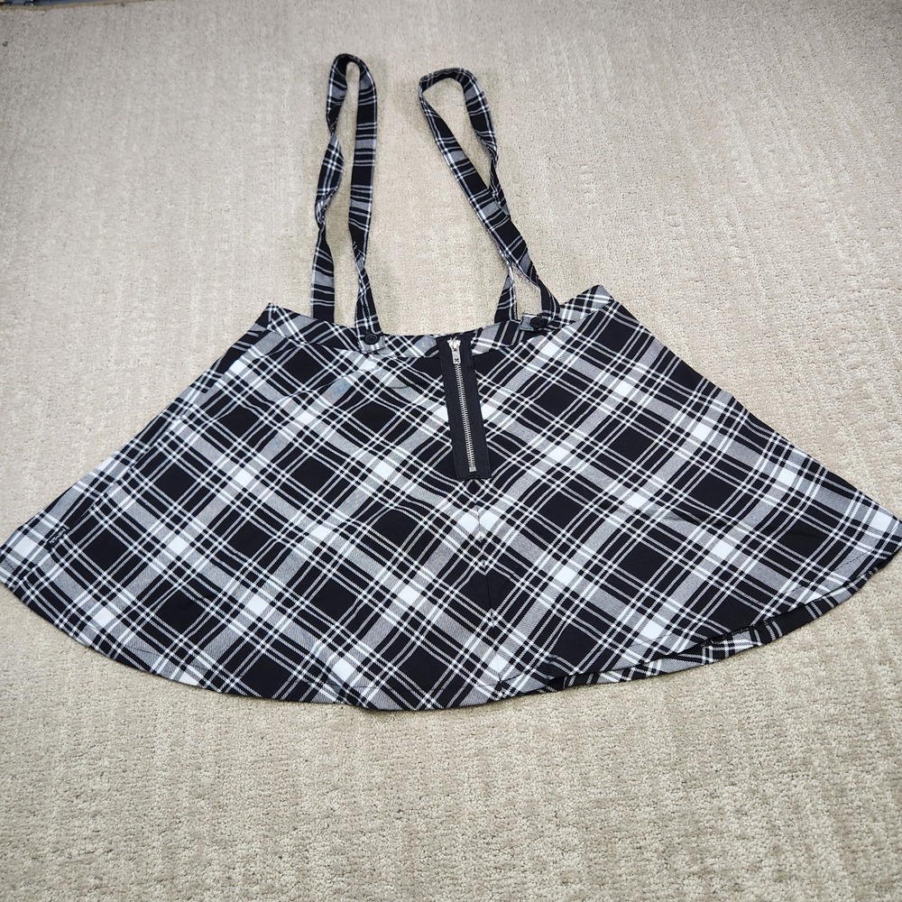 Tripp NYC Mini Skirt Women Medium Daang Goodman Suspender Plaid Black White Goth
